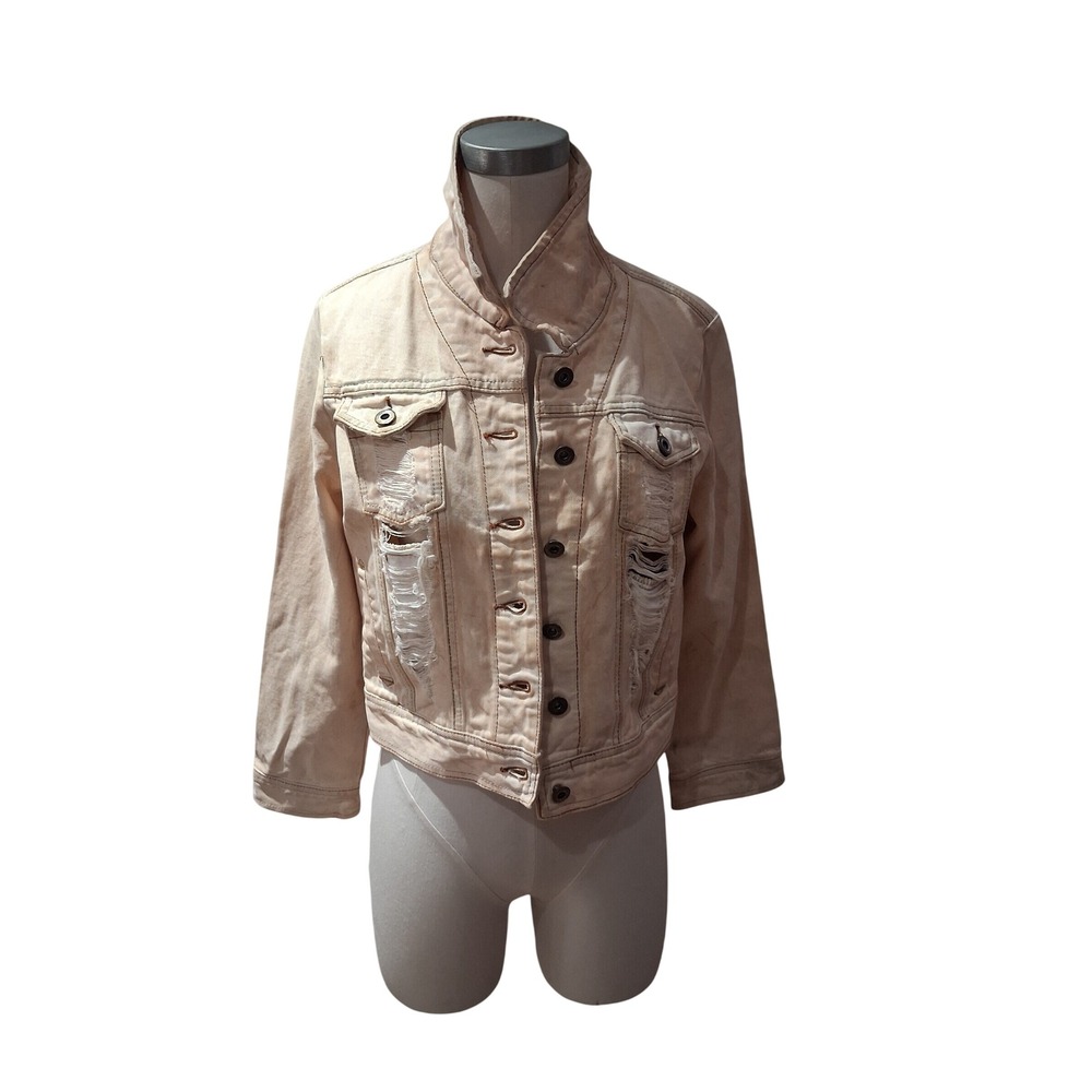 Carmar Denim Jacket Womens M Bleached White Distressed Ripped one of a kind